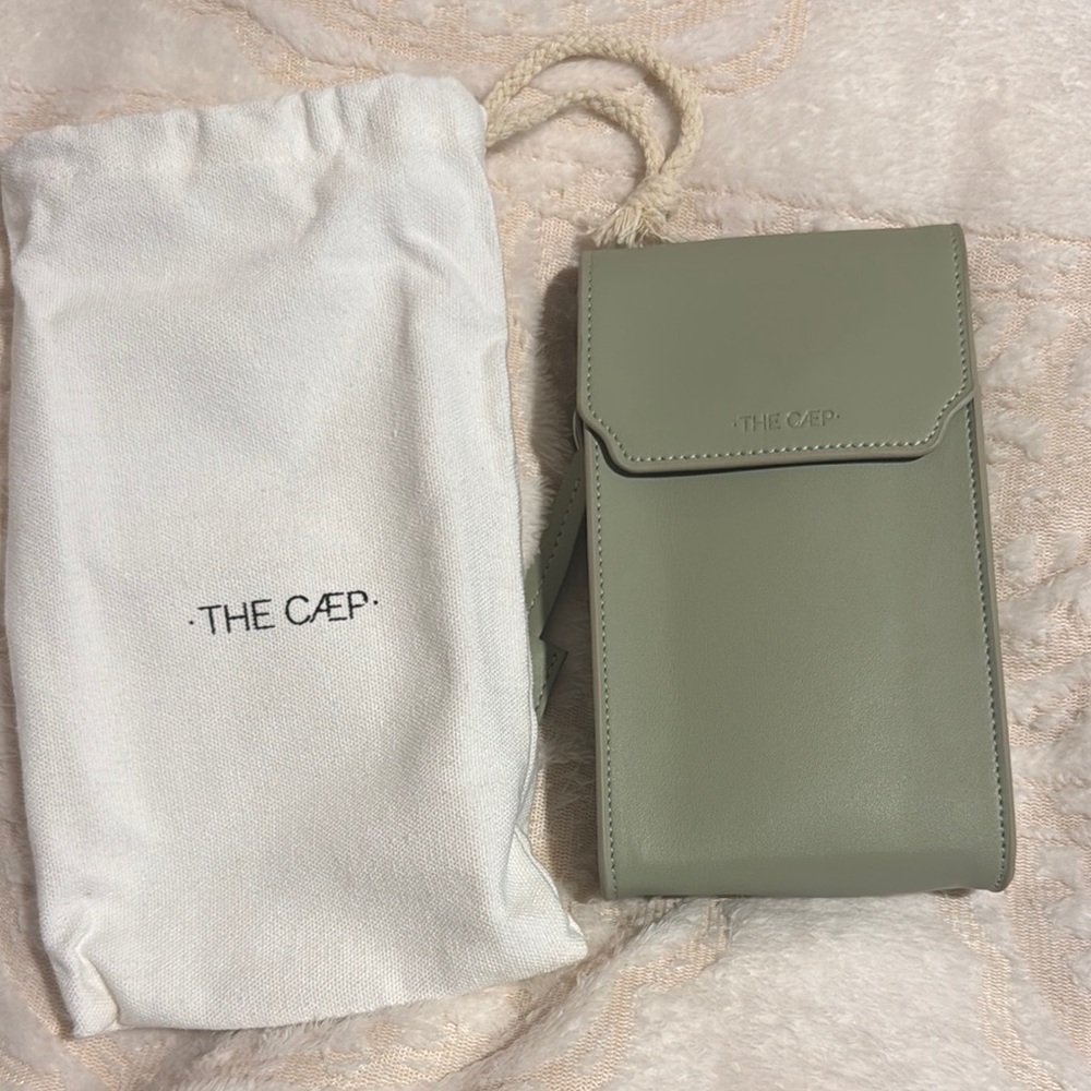 Olive Green Leather Phone Case Crossbody
